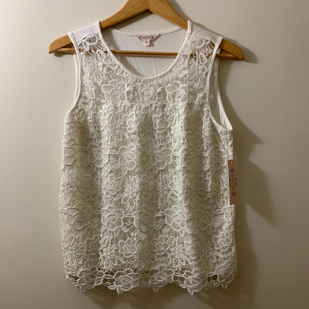 Nanette Lepore Lace Scallop Front Shell, Size M